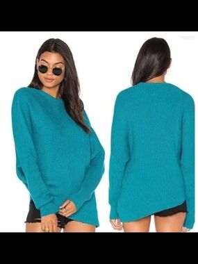 Free People Womens Downtown Asymmetrical Knit Sweater, Turquoise SP